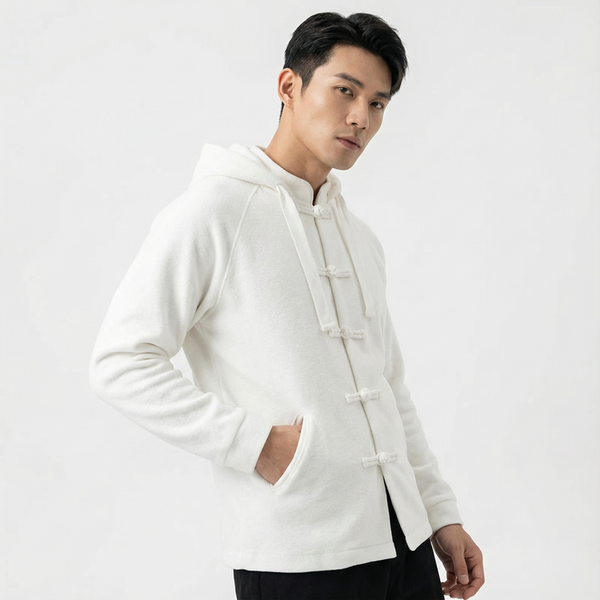 Knot Button Hoodie, White