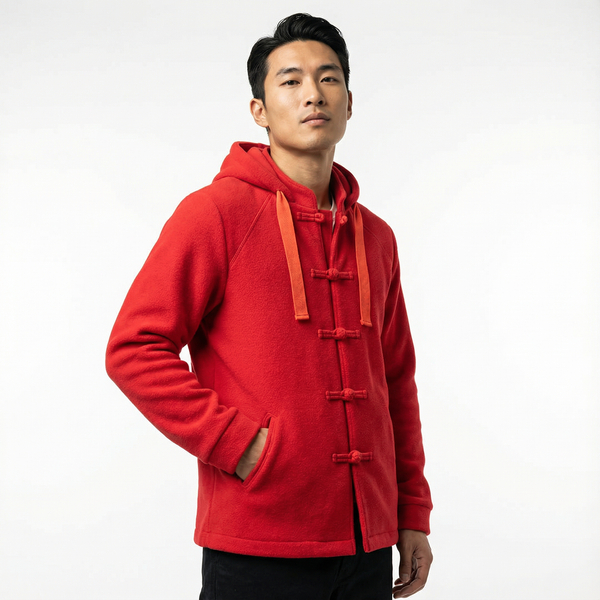 Knot Button Hoodie, Red