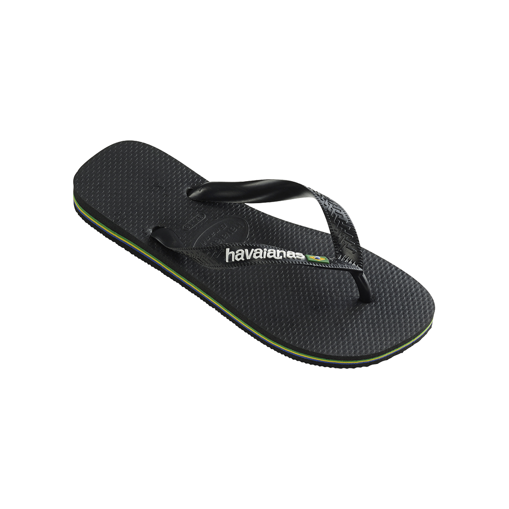 Brasil Logo Flip Flops By Havaianas, Black/Black, Top Side