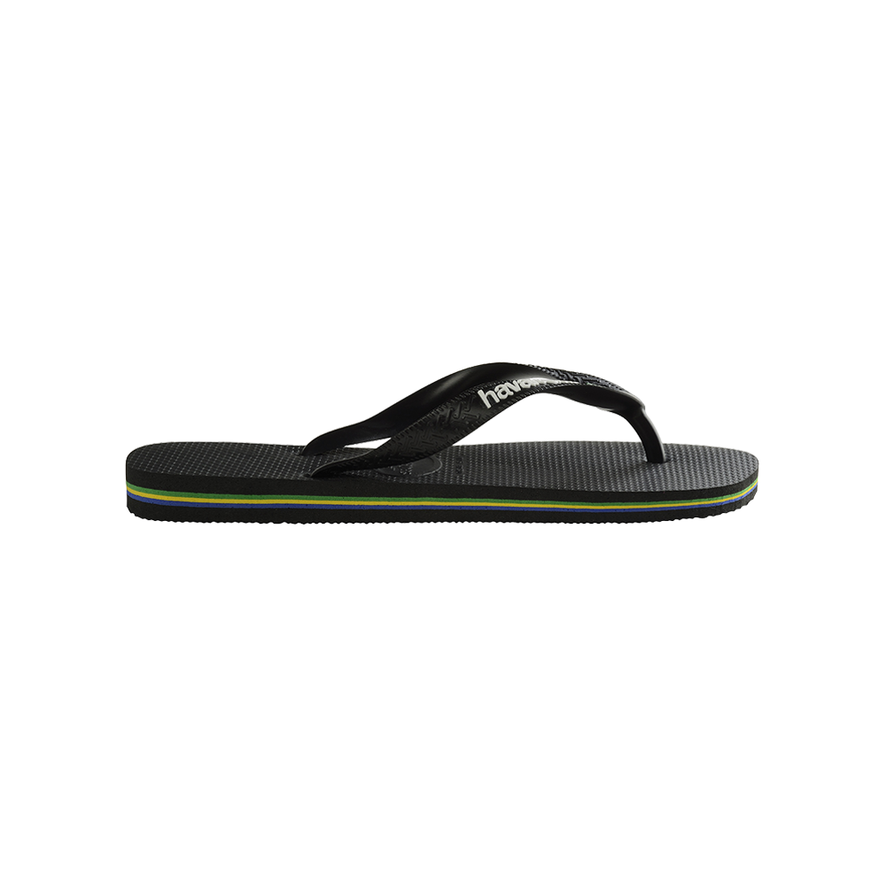 Brasil Logo Flip Flops By Havaianas, Black/Black, Side