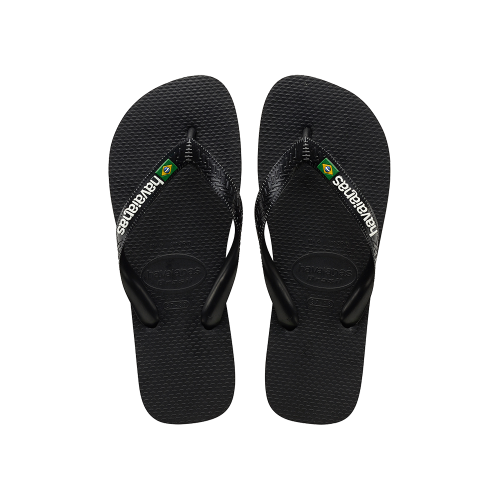 Brasil Logo Flip Flops By Havaianas, Black/Black,Top