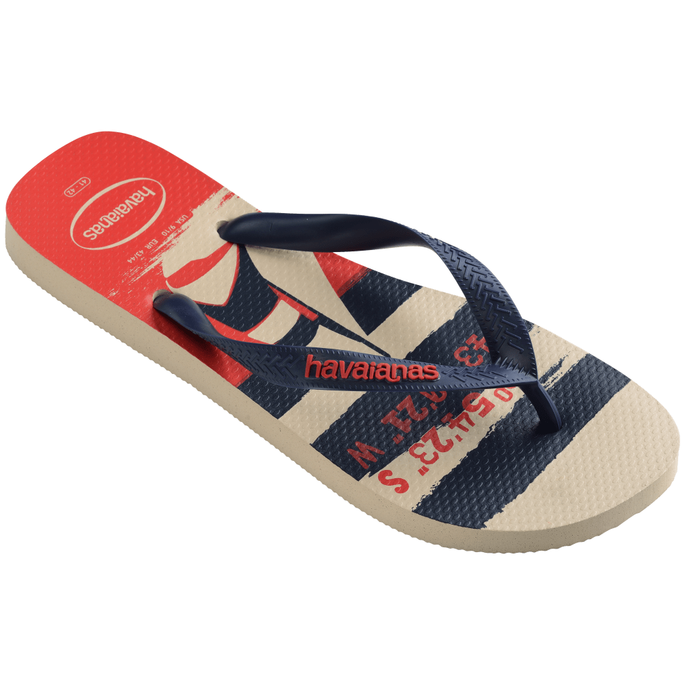 Nautical Slim Flip Flops by Havaianas, Beige straw/Navy Blue/Ruby Red