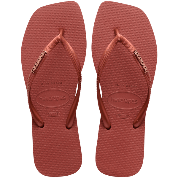 Havaianas Slim Square Logo Metallic Flip Flops, Mahogany