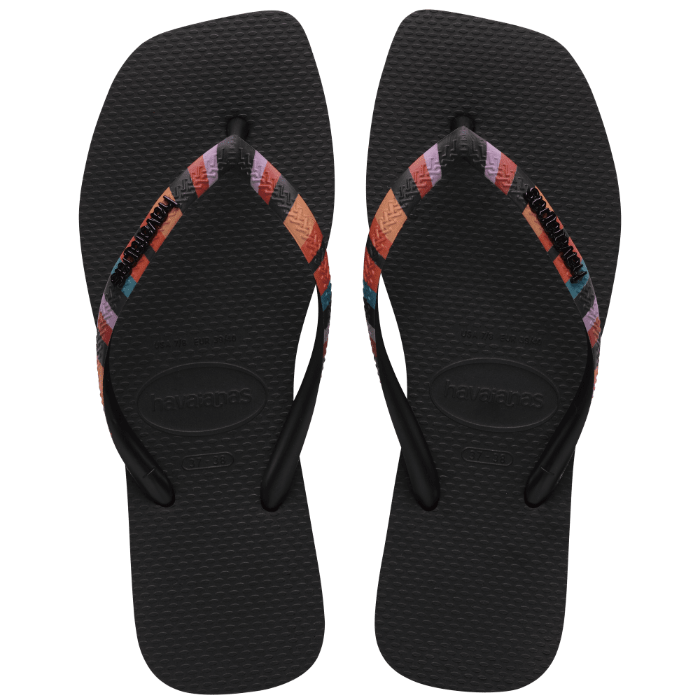 Havaianas Slim Square Patchwork Flip Flops, Black