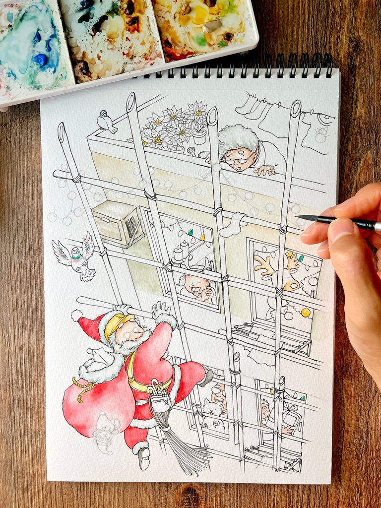 Christmas Santa's Bamboo Hustle Greeting Card by Alvin Lam