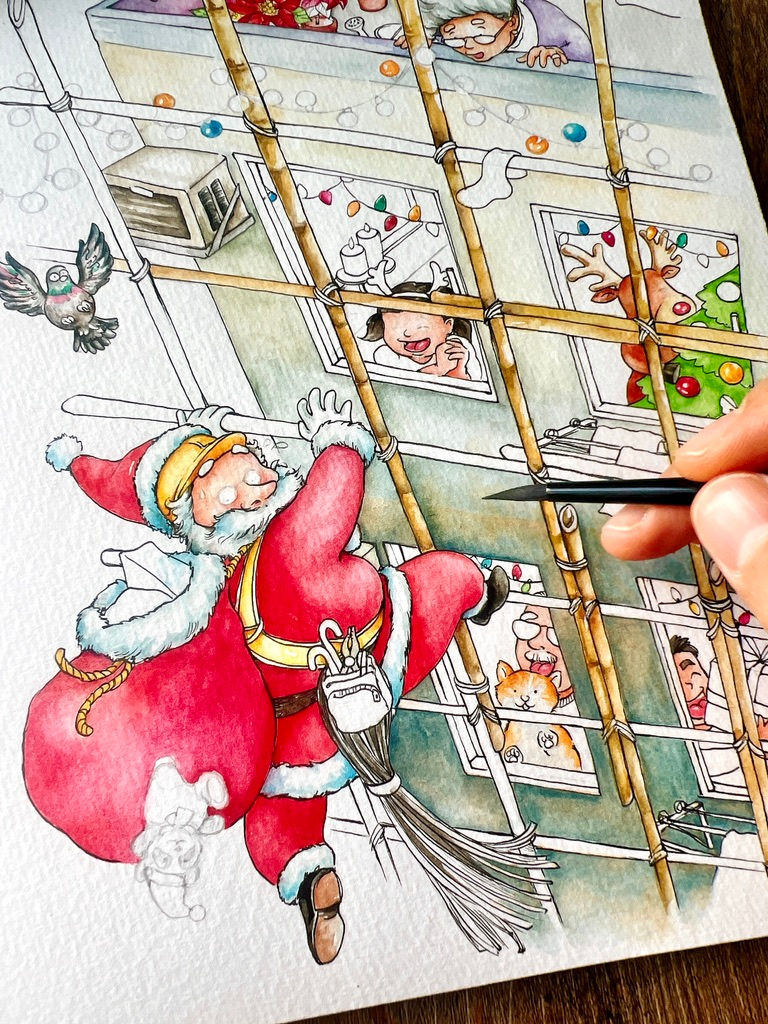 Christmas Santa's Bamboo Hustle Greeting Card by Alvin Lam