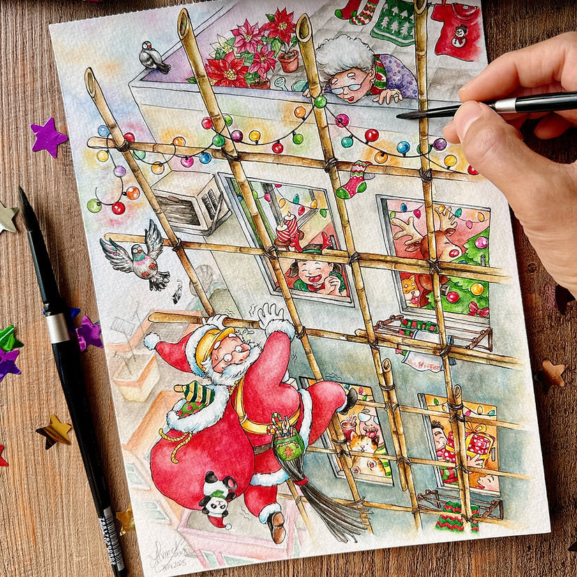 Christmas Santa's Bamboo Hustle Greeting Card by Alvin Lam