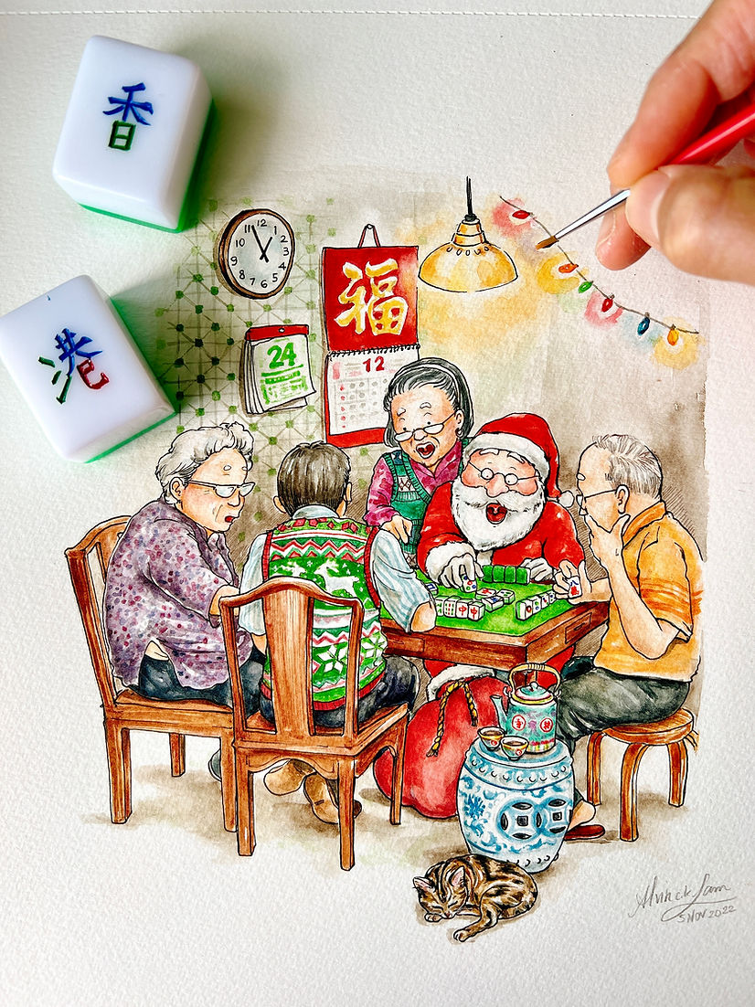 Christmas Mahjong Greeting Card by Alvin Lam