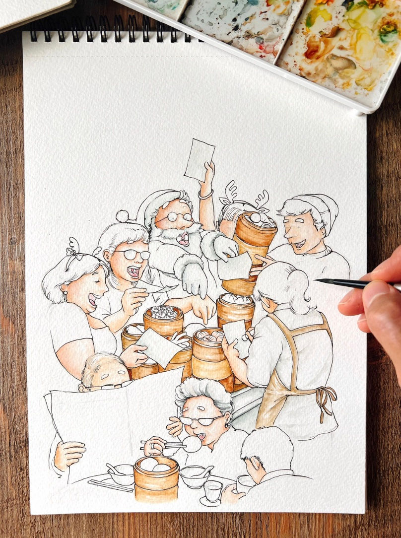 Christmas Dim Sum Fight Greeting Card by Alvin Lam