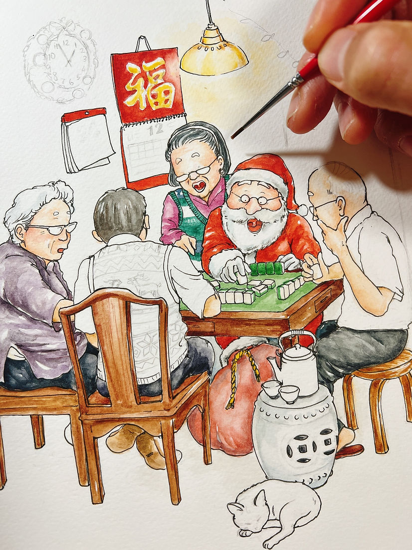 Christmas Mahjong Greeting Card by Alvin Lam