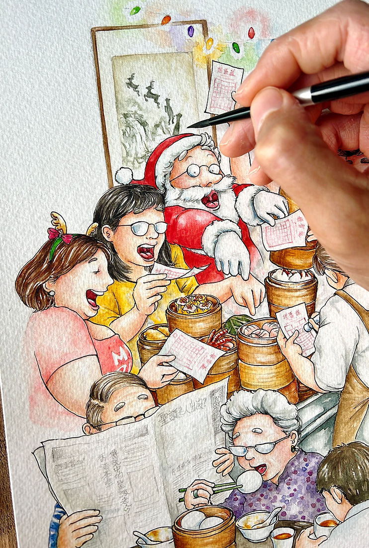 Christmas Dim Sum Fight Greeting Card by Alvin Lam