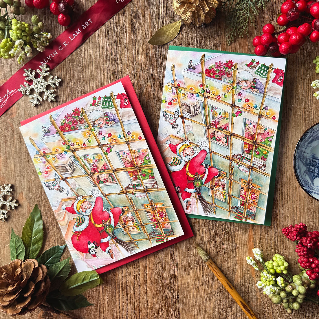 Christmas Santa's Bamboo Hustle Greeting Card by Alvin Lam
