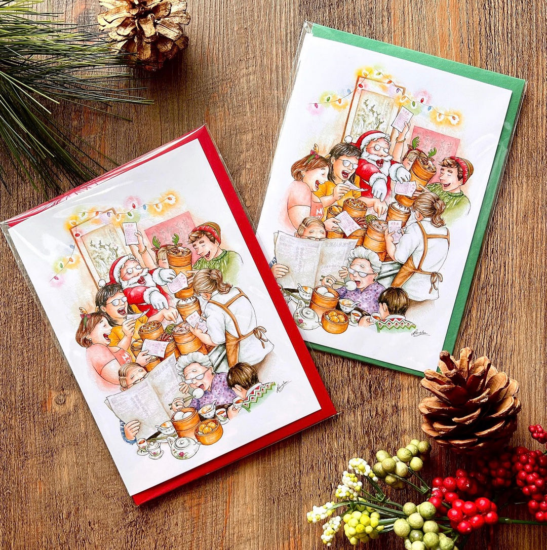 Christmas Dim Sum Fight Greeting Card by Alvin Lam