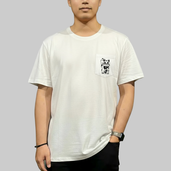 Angry Cat Oversized Pocket T-shirt, White