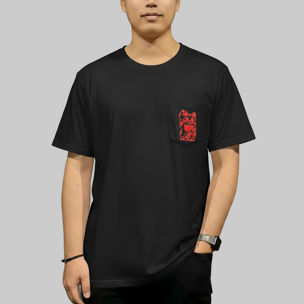 Angry Cat Oversized Pocket T-shirt, Black