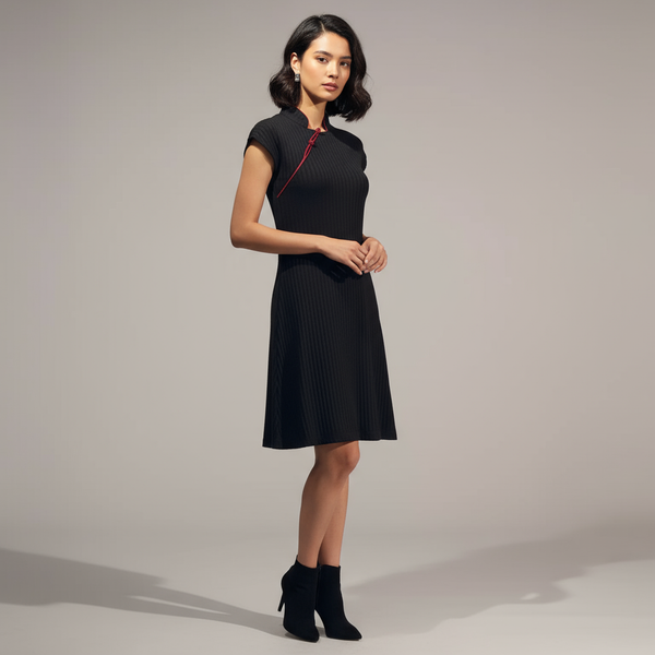 Black Qipao Dress with red piping