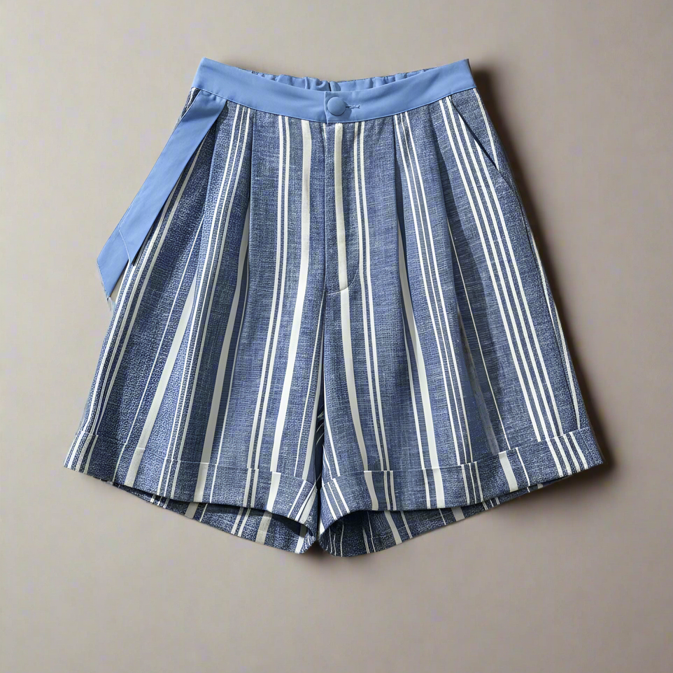 Blue White Striped shorts with Drawstring
