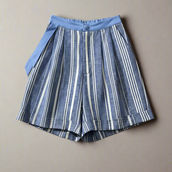 Blue White Striped shorts with Drawstring