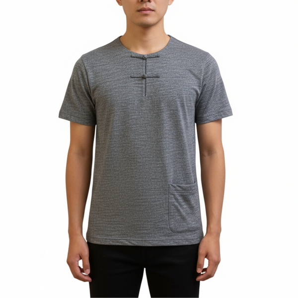 Knot Button Pocket Henley, Charcoal Grey Slub
