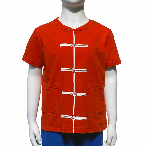 Chinese Buttons Sketch Kids Tee, Red