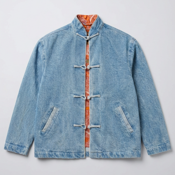 Denim Jacket with angled welt pockets, Dragon and Pheonix lining