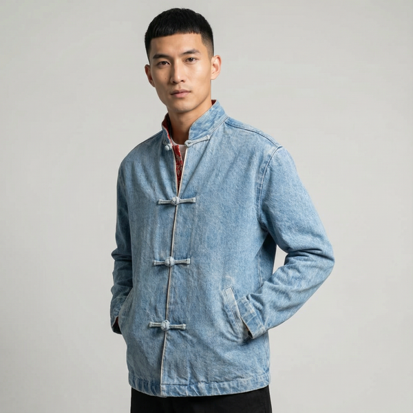 Denim Jacket with angled welt pockets, Dragon and Pheonix lining