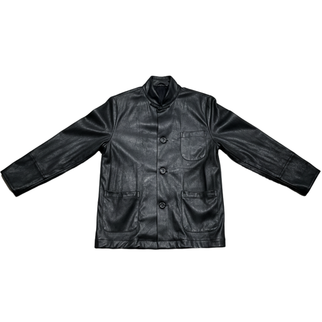 Faux Leather Chinese Blazer