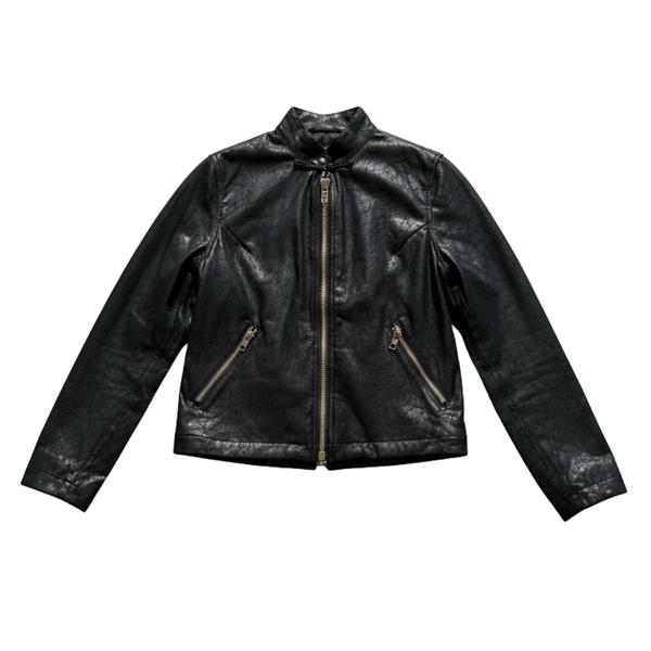 Faux Leather Zip Up Jacket, Black