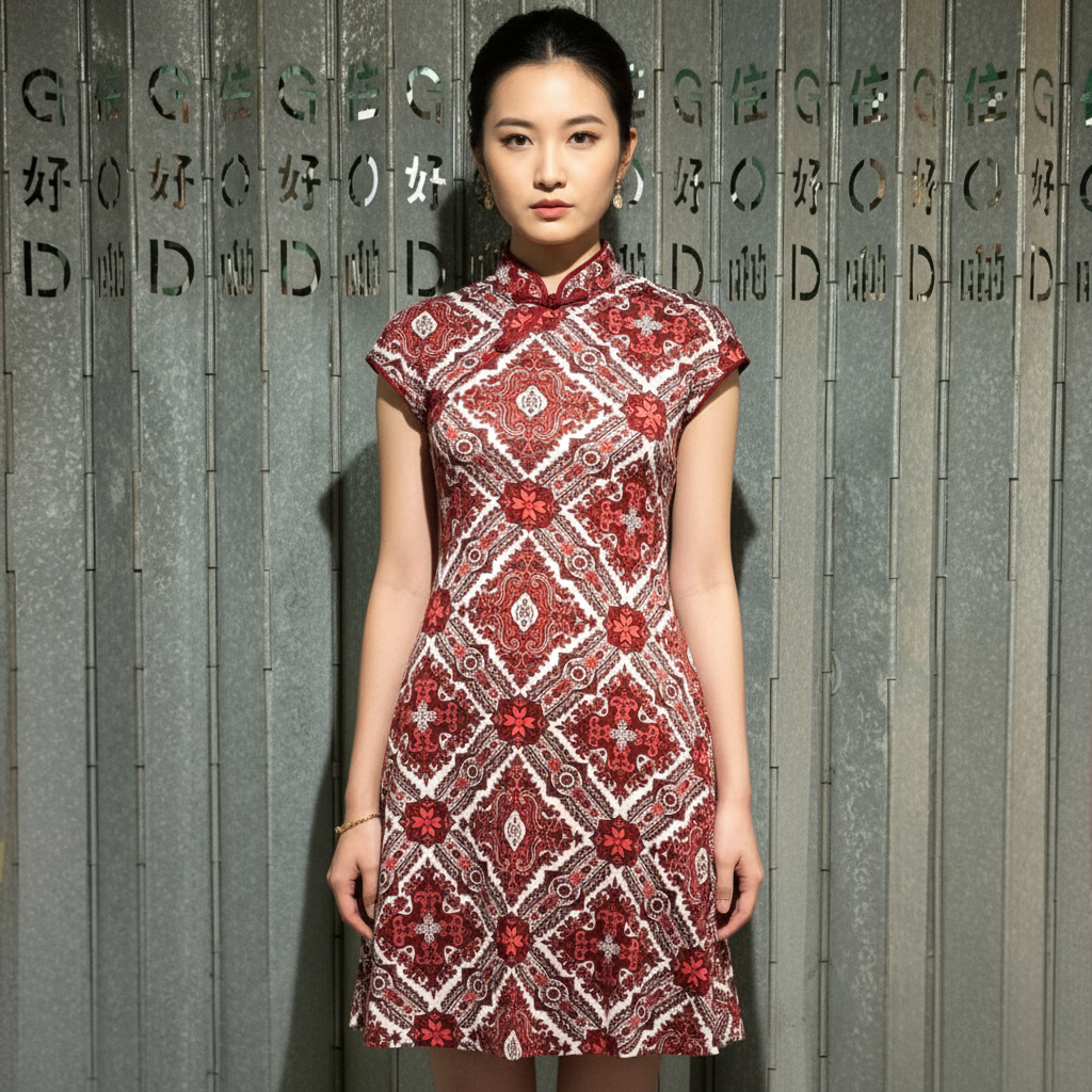 Floral tile Print Qipao Dress