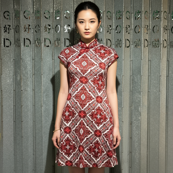 Floral tile Print Qipao Dress