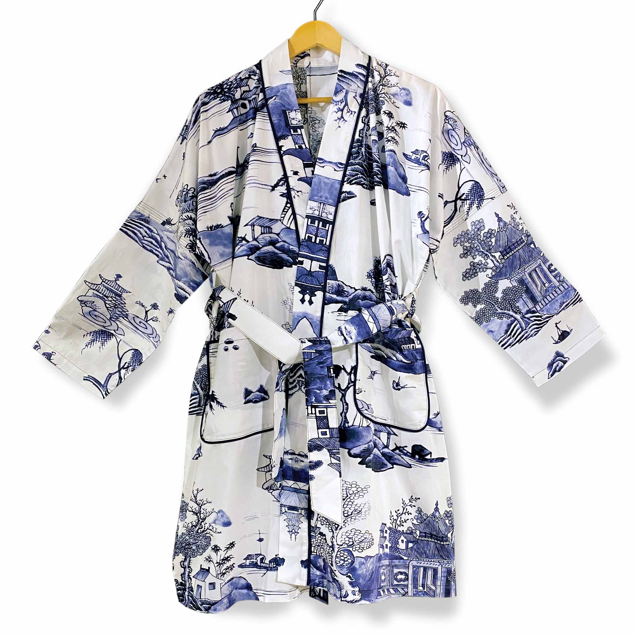 GOD Dressing Gown, Willow, White Navy