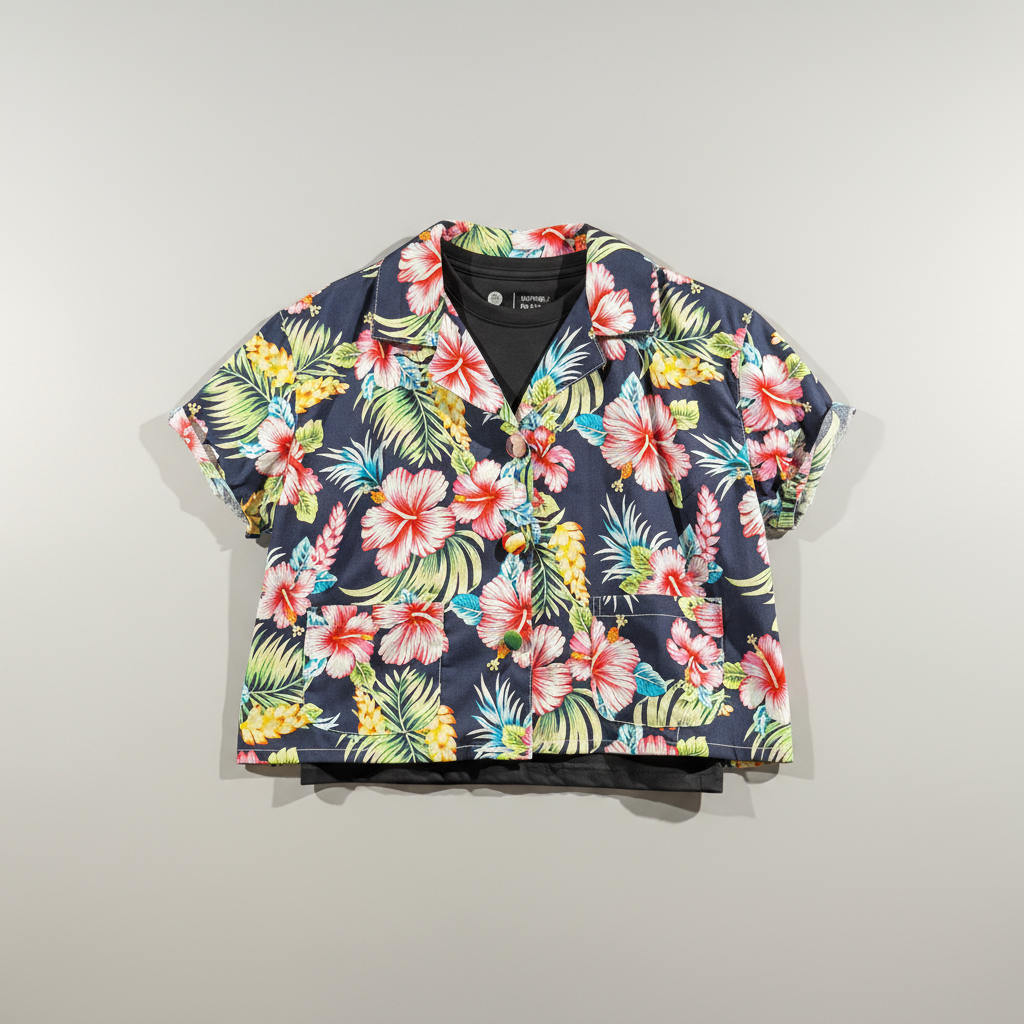 Woman cropped Hawaiian shirt, navy