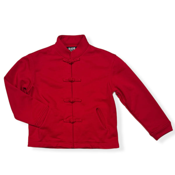 Kids Knot Button Jacket with angles welt pockets, Red