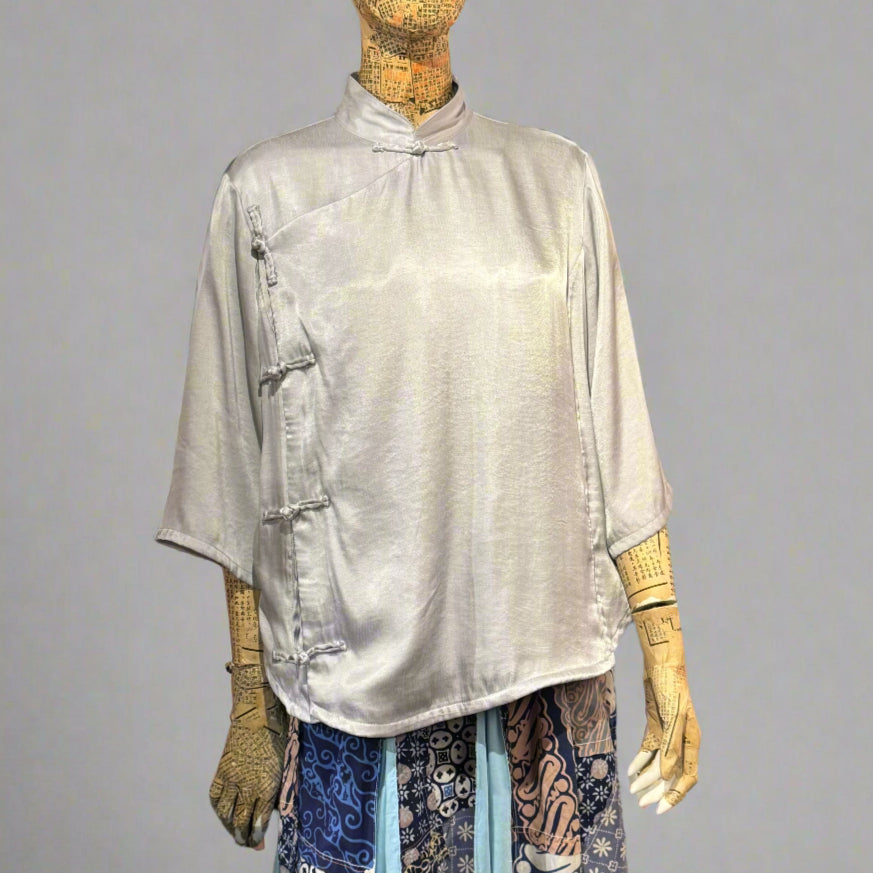 High Low Cheongsam with contrast lining, Light Grey