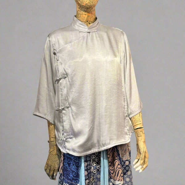 High Low Cheongsam with contrast lining, Light Grey