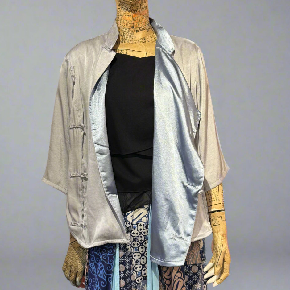 High Low Cheongsam with contrast lining, Light Grey