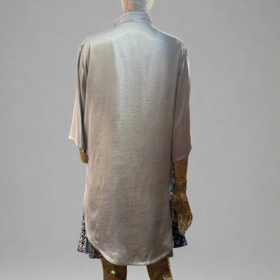 High Low Cheongsam with contrast lining, Light Grey
