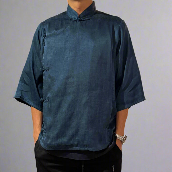 High Low Cheongsam with contrast lining, Navy