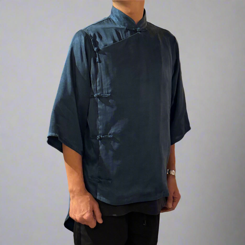 High Low Cheongsam with contrast lining, Navy