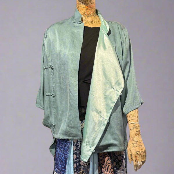 High Low Cheongsam with contrast lining, Mint Green