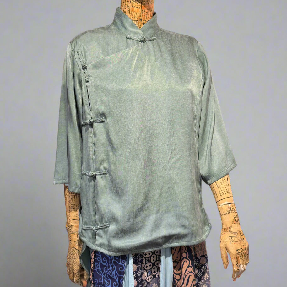 High Low Cheongsam with contrast lining, Mint Green