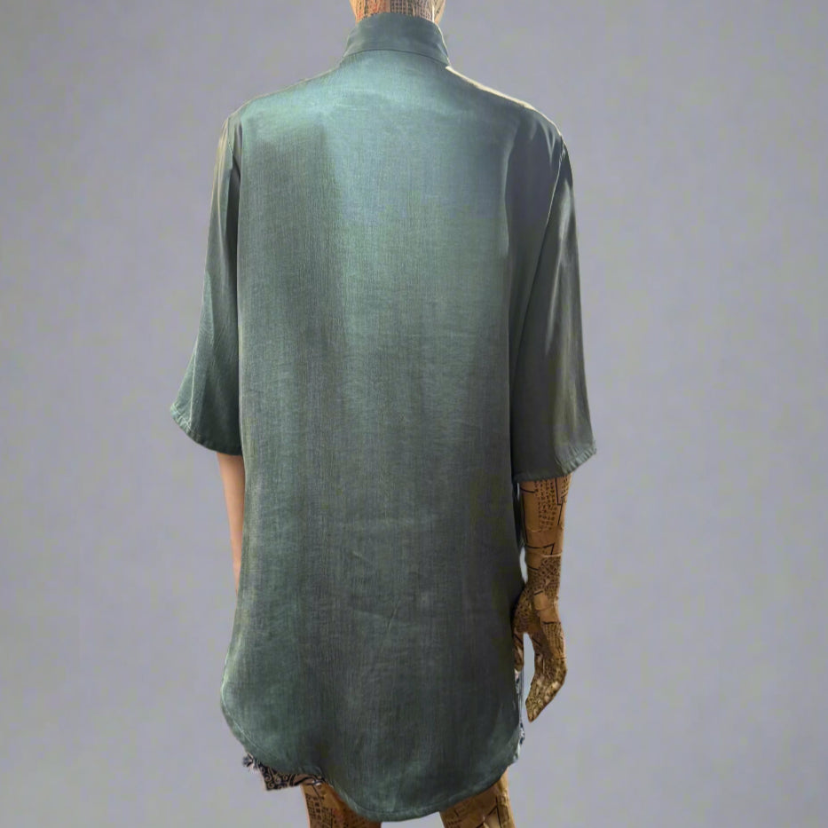 High Low Cheongsam with contrast lining, Mint Green