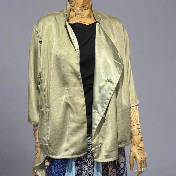 High Low Cheongsam with contrast lining, Olive Green