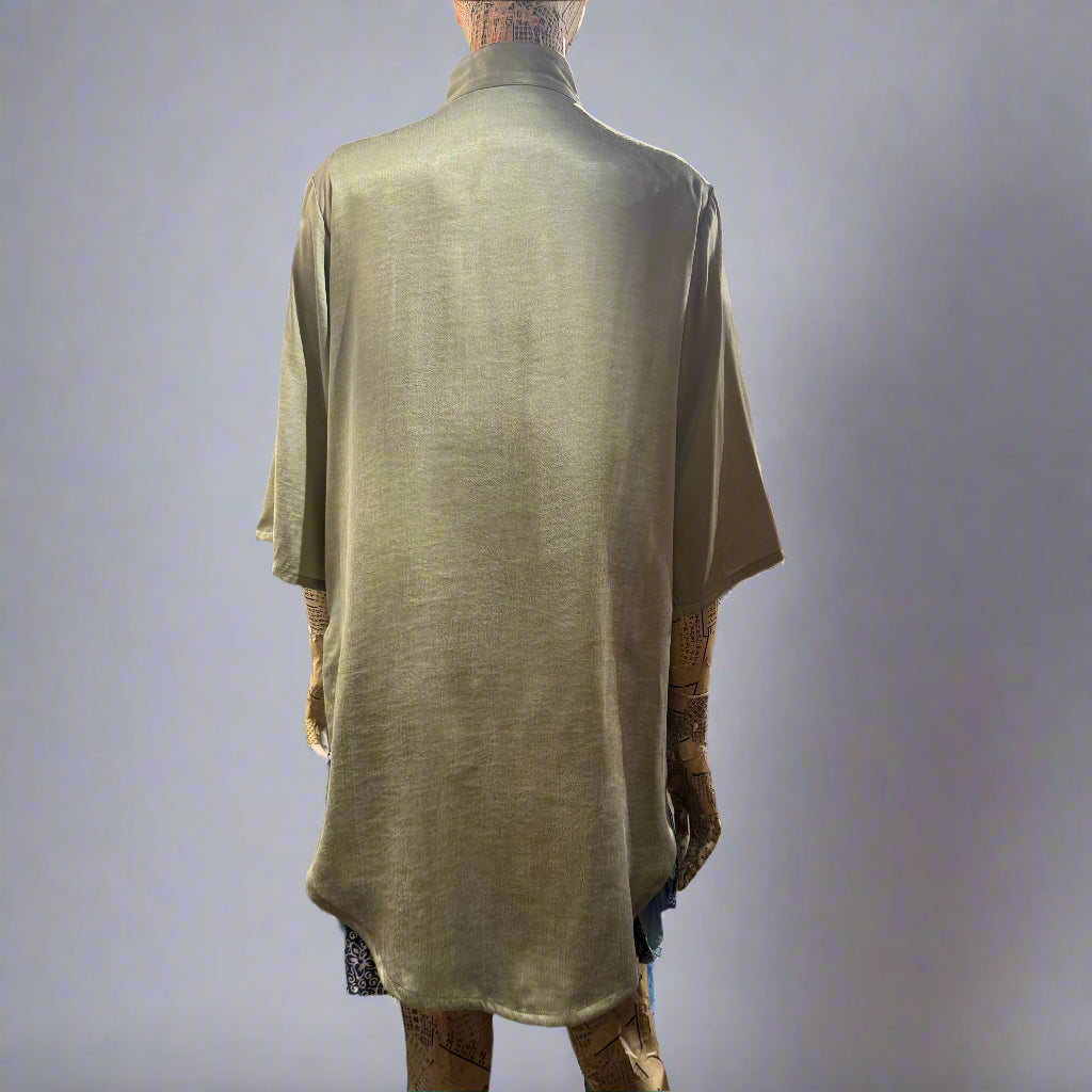 High Low Cheongsam with contrast lining, Olive Green
