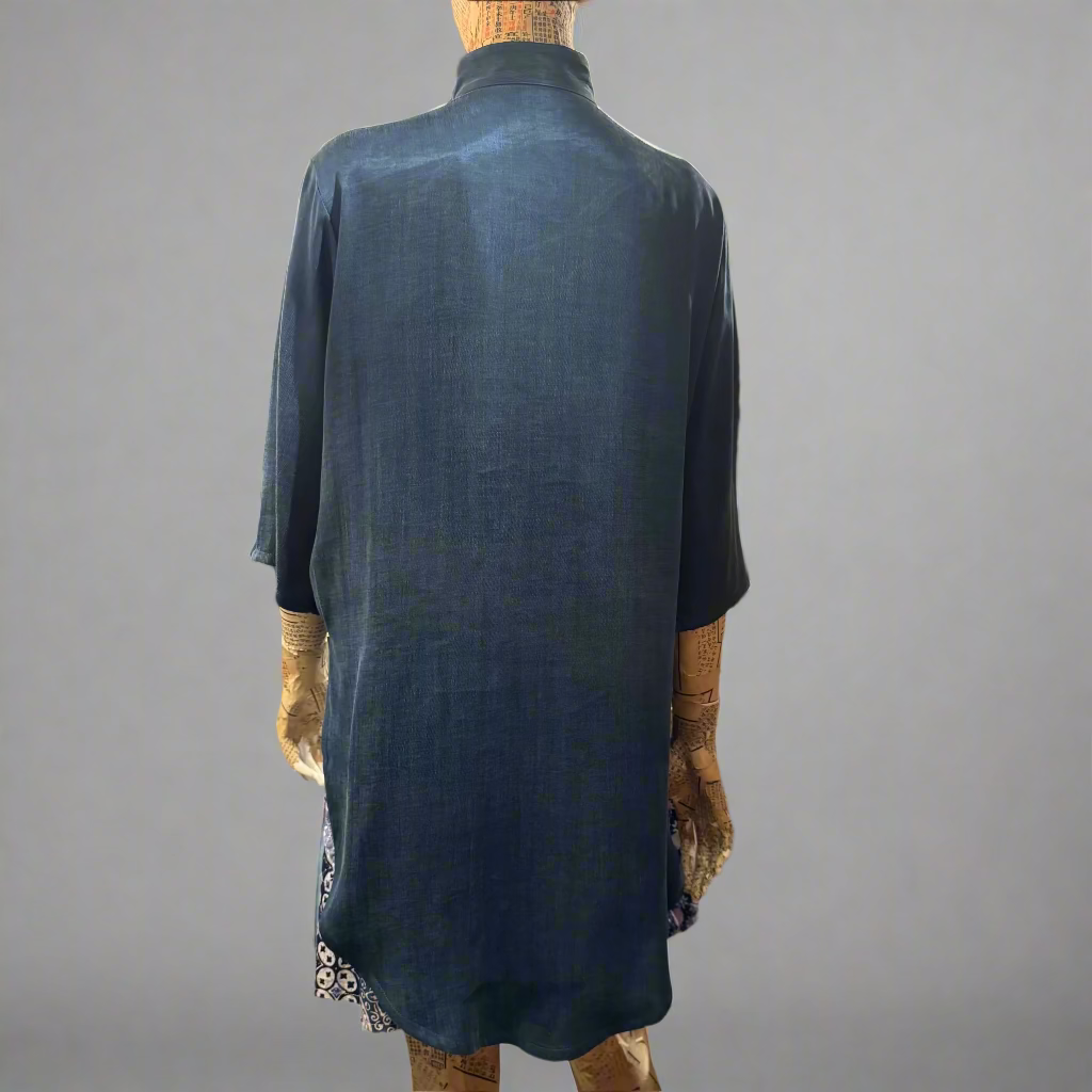 High Low Cheongsam with contrast lining, Navy