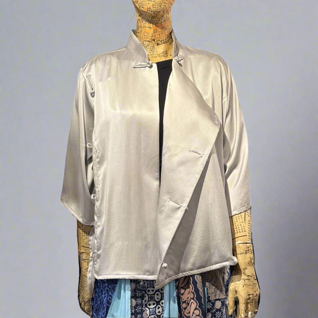 Silk High Low Shirt, Silver Grey