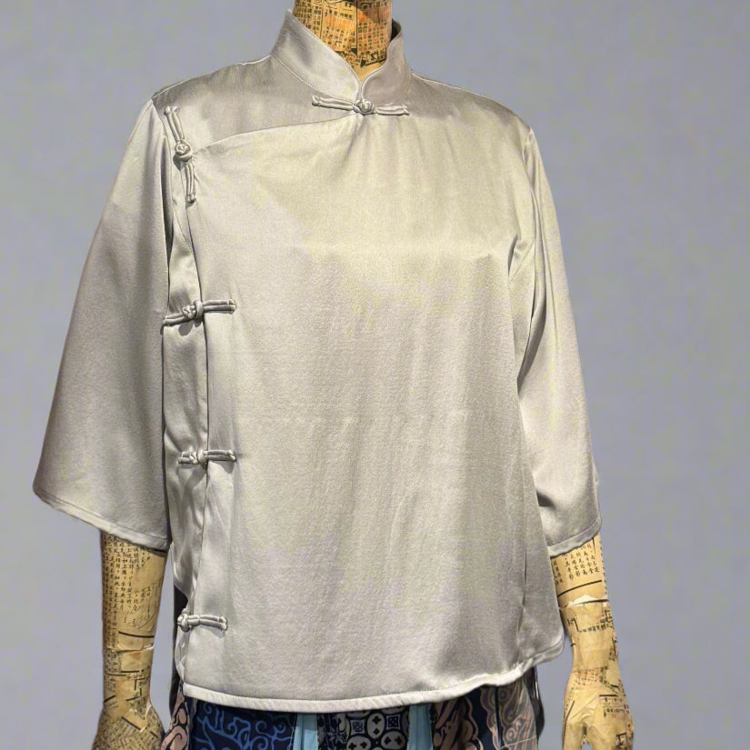 Silk High Low Shirt, Silver Grey