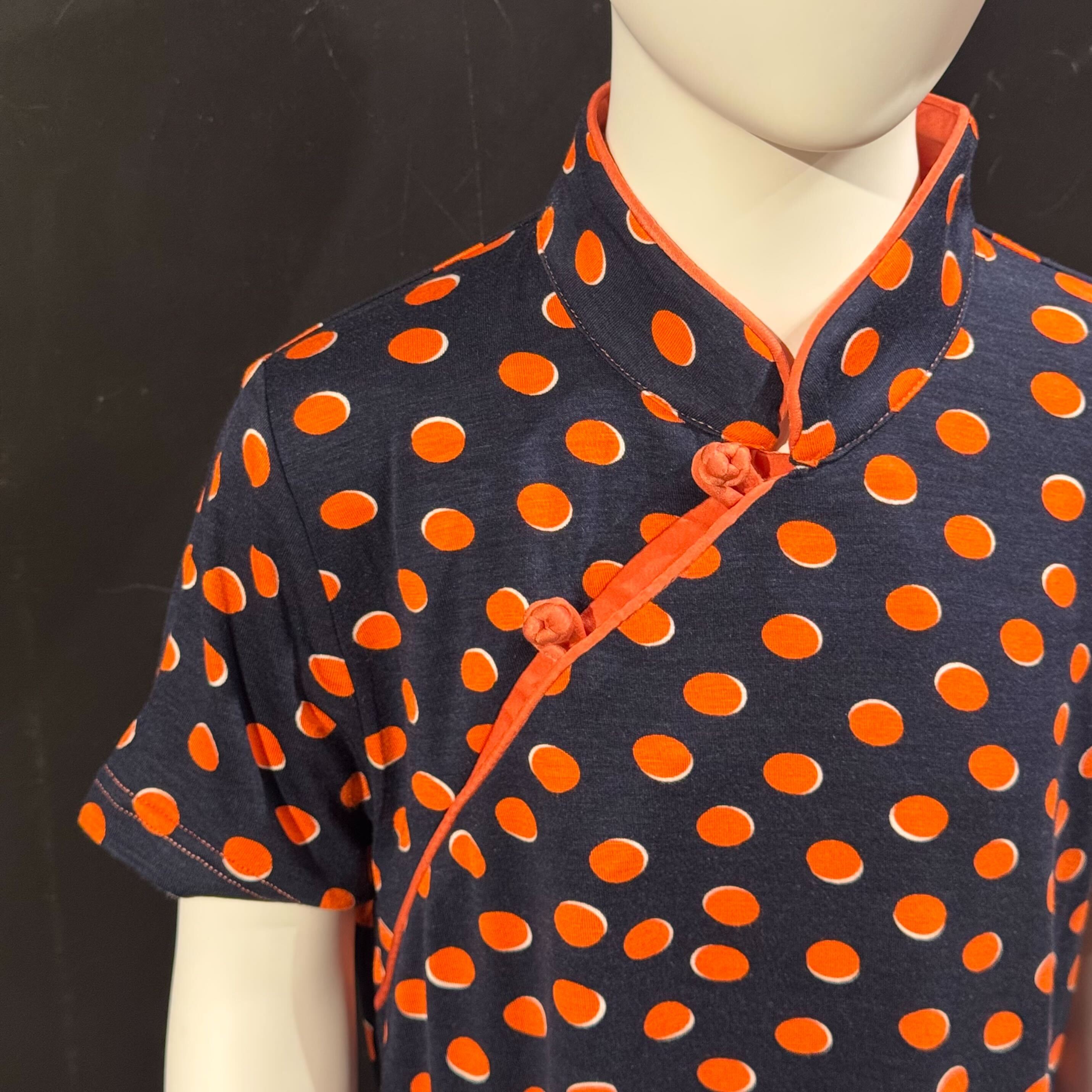 Kids Orange Polka Dots Qipao Dress, Black