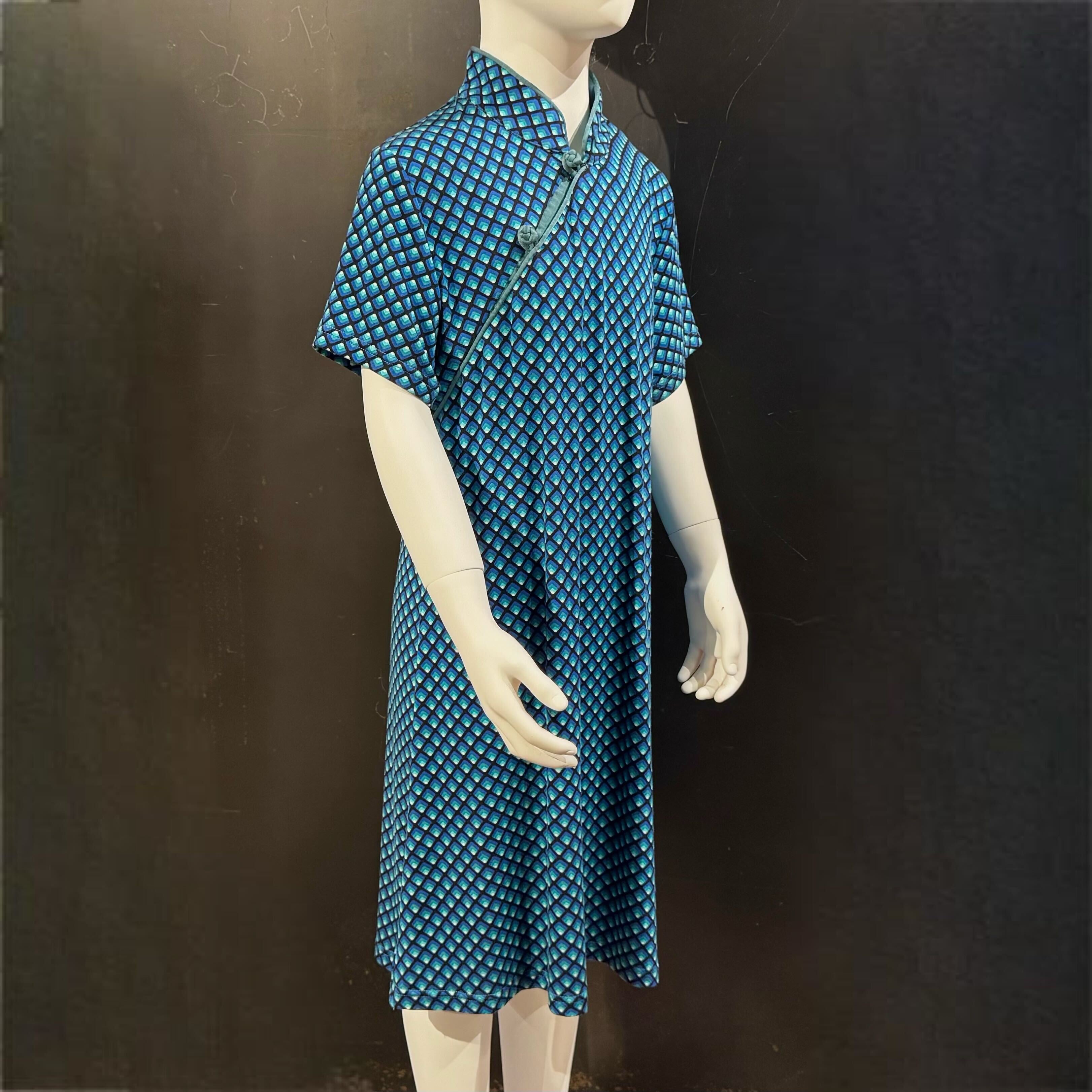 Kids Blue Diamonds Qipao Dress