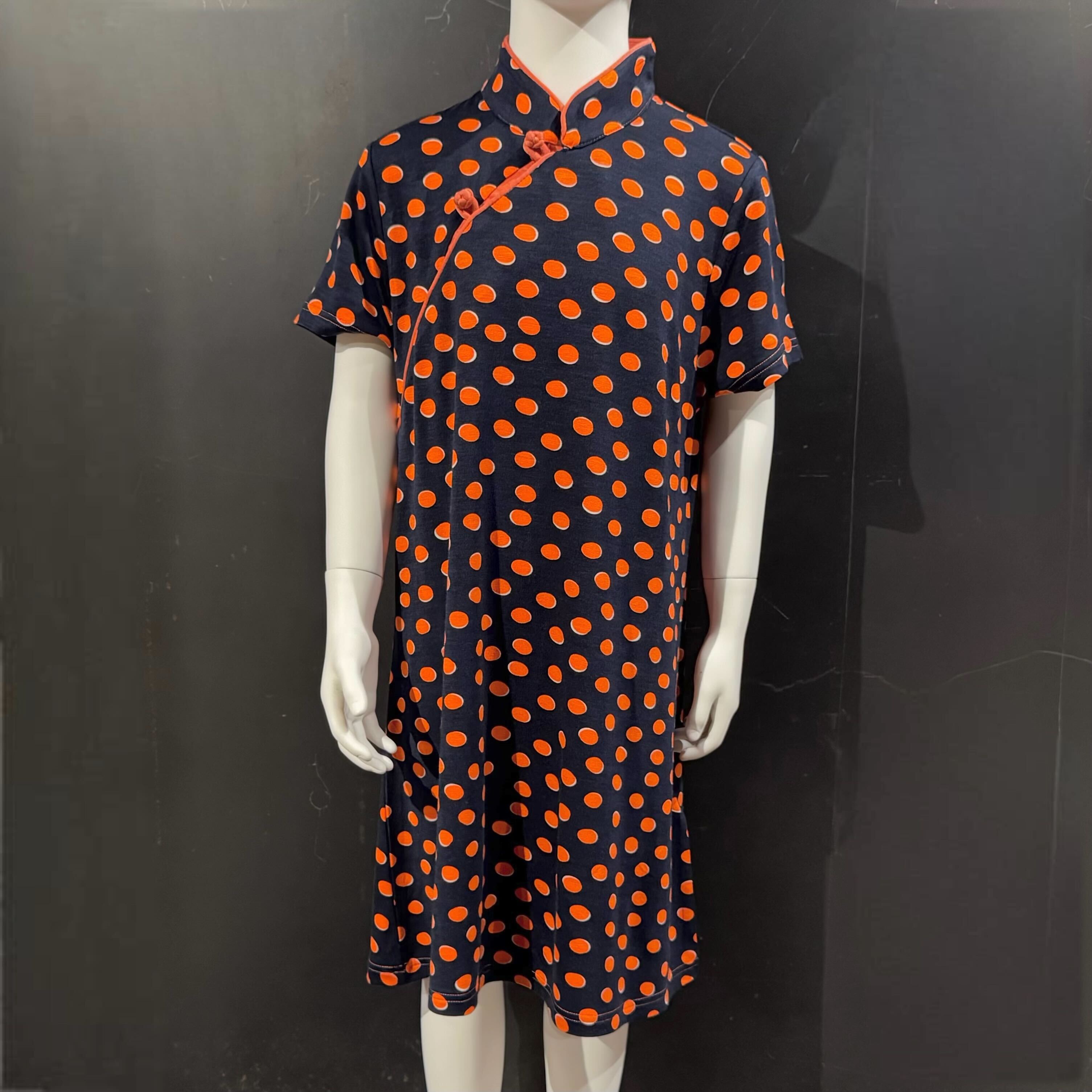 Kids Orange Polka Dots Qipao Dress, Black